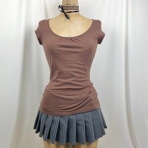 Y2K Arizona Scoop Neck Ruched Short Sleeve Minimalist Indie Casual Size S